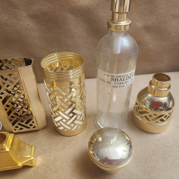 Lot of 3 Vintage Shalimar/Guerlain Dispenser Bottles Gol Case Lattice Early 80's - Picture 5 of 8